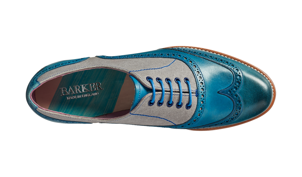 Ali - Blue Hand Painted / Grey Canvas - Barker Shoes Rest of World