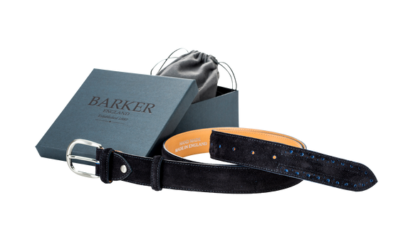 Brogue Belt - Navy / Blue Cut Through Suede - Barker Shoes Rest of World